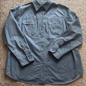 Lauren Ralph Lauren 1X 100% Cotton Muted Blue Button-Down Shirt Classic Timeless